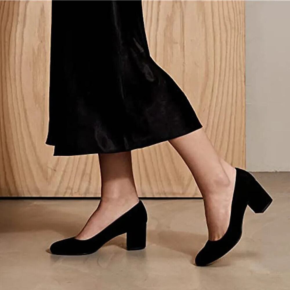 Margaux The Heel Black Suede Block Heel Pumps Womens 10 EU 40 W wide